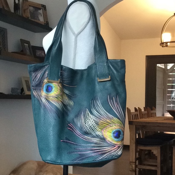 Elliott Lucca Handbags - Elliott Lucca teal peacock feather bag